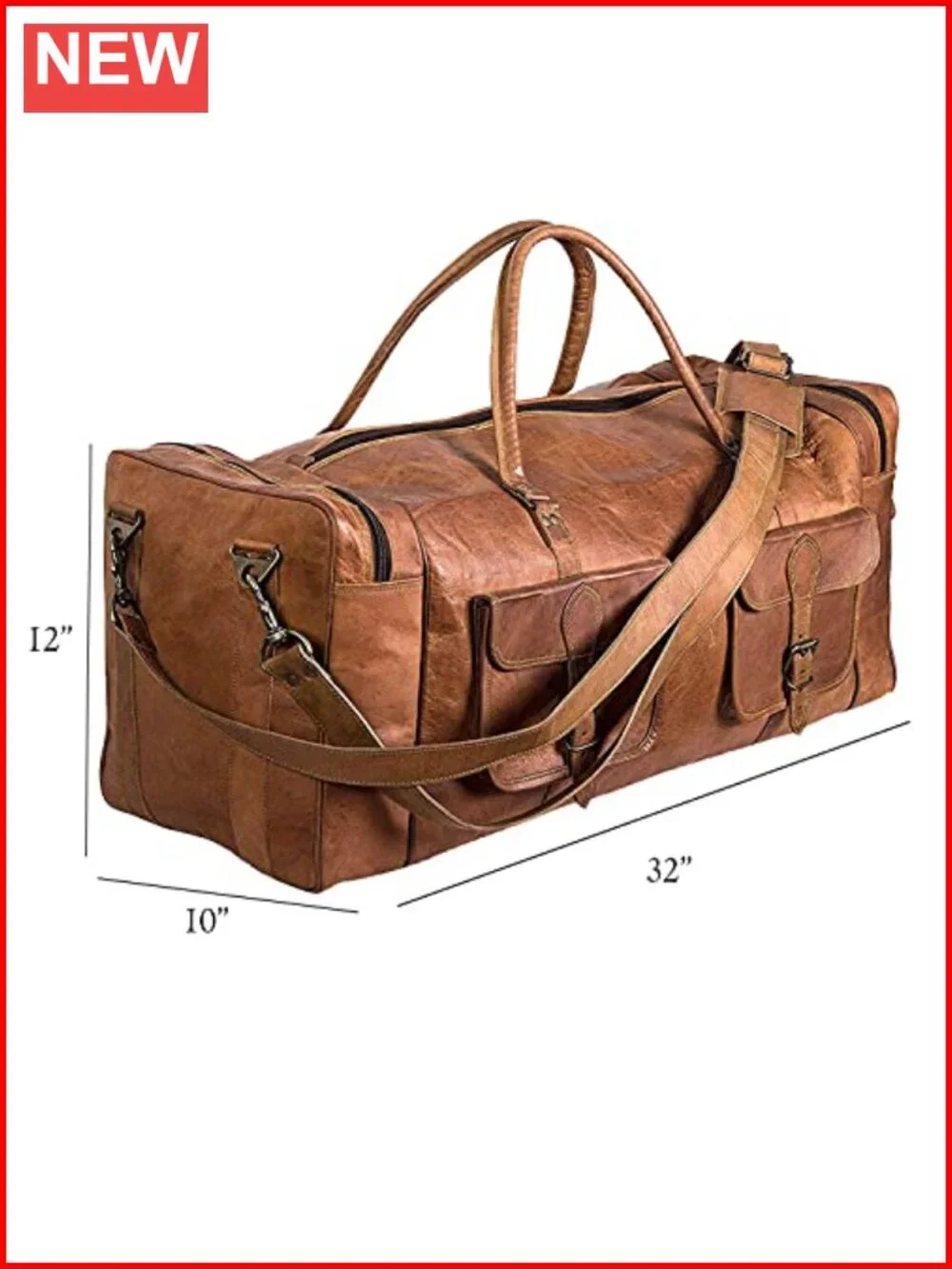 Large 32 Inch Full Grain Leather Duffel Bag Travel Gym Sports